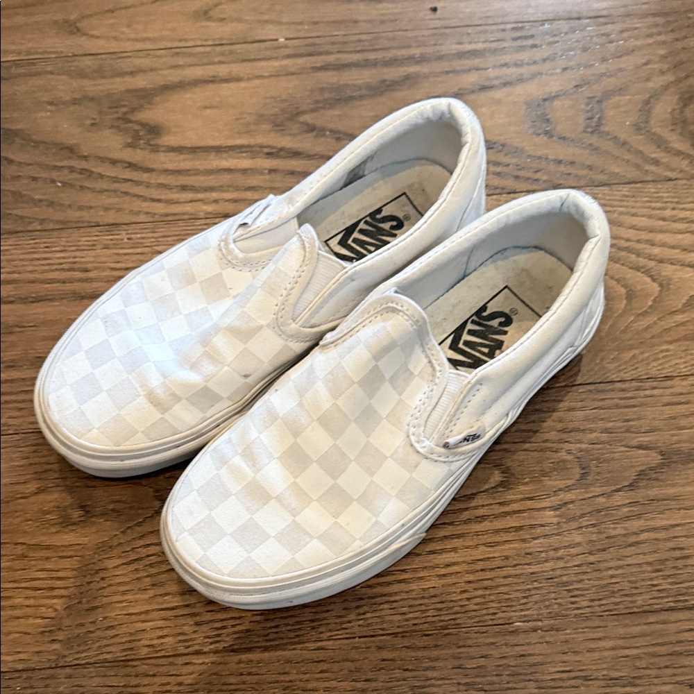 Vans White Checkerboard Slip-On Sneakers